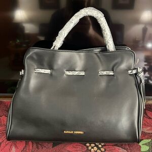 Badgley Mischka Black vegan Leather Handbag with Cross Body Strap NWT